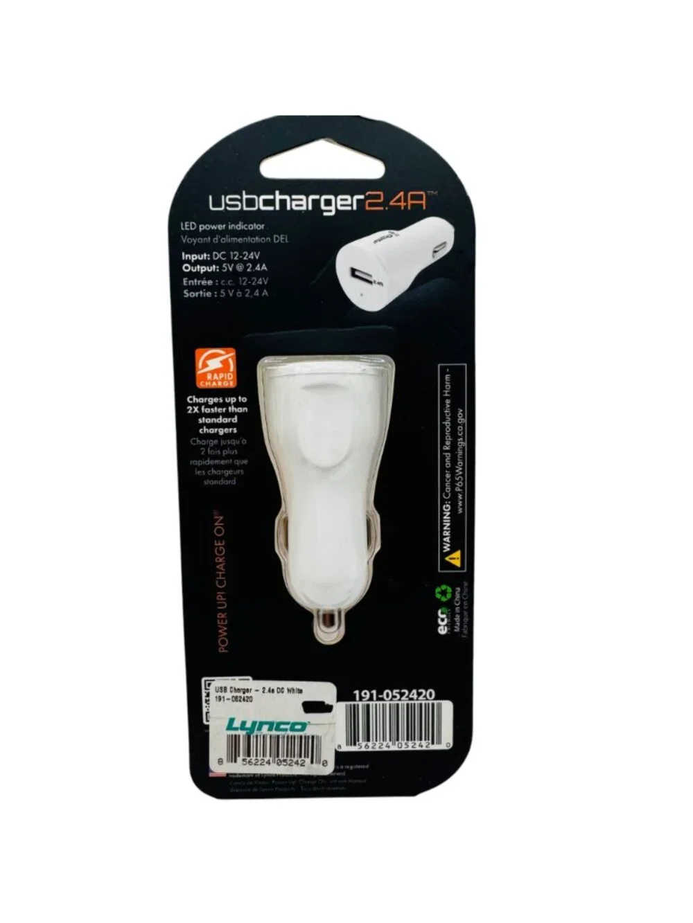 PowerUp! 2.4A Car USB Charger For Tablets & Devices - White - Rapid Charge Techn